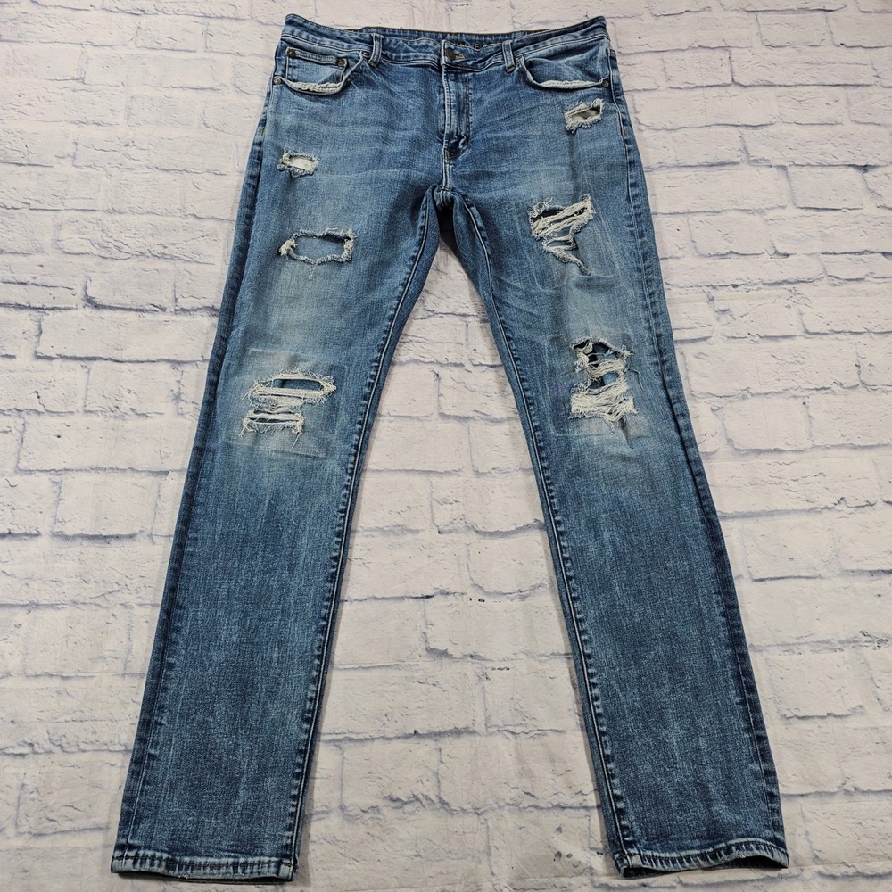 American Eagle Slim Jeans MENS 38x34 Blue Distressed Flex Shredded Denim